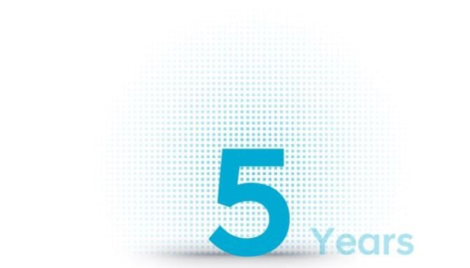 Blue number 5 next to the word Years in light blue text.