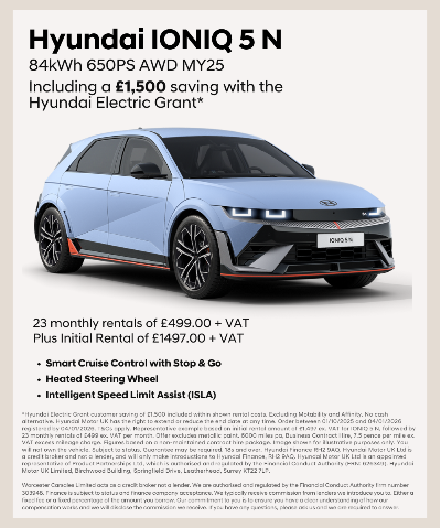 Hyundai IONIQ 5 N car with specifications and rental pricing details.