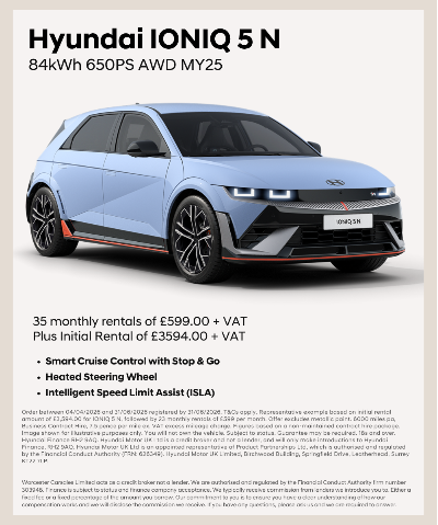 Hyundai IONIQ 5 N in blue with price and rental information.